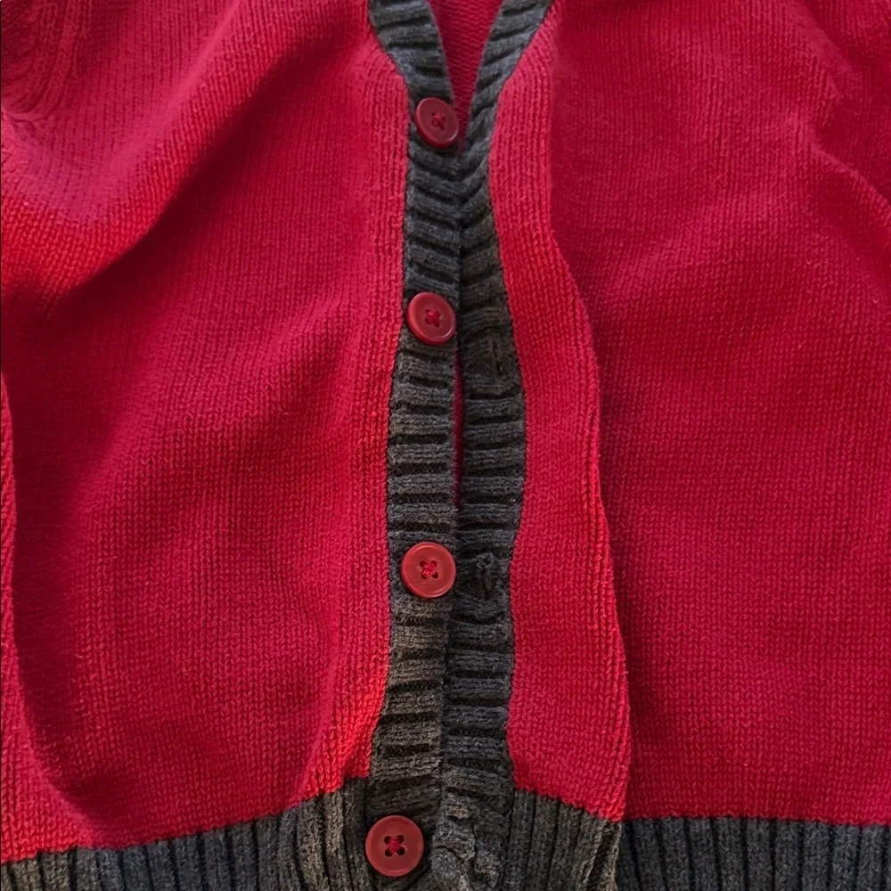 Gymboree Red Sweater Cardigan with Gray Trim